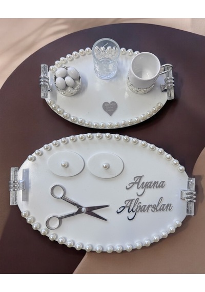 Lustre İncili Söz Nişan Tepsisi Beyaz