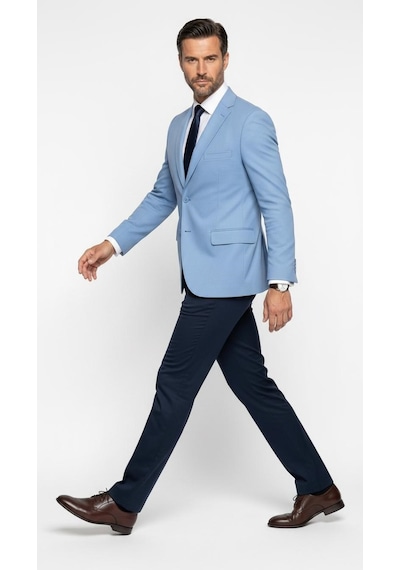 Plus Scorpion Slim Fit Pike Dokuma Erkek Blazer Ceket Modern Şık Günlük Kombin Mavi