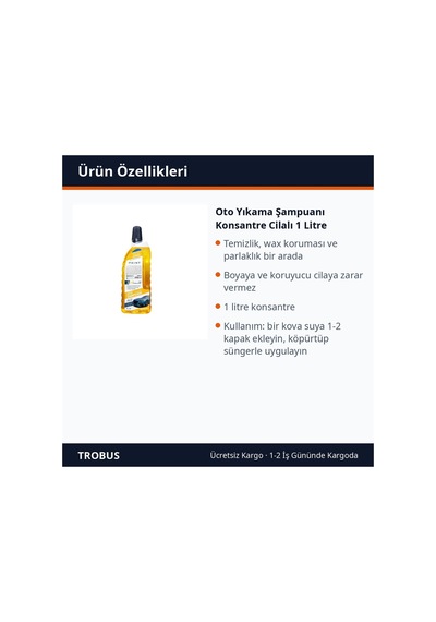 Trobus Oto Yıkama Şampuanı Konsantre Cilalı 1 Litre