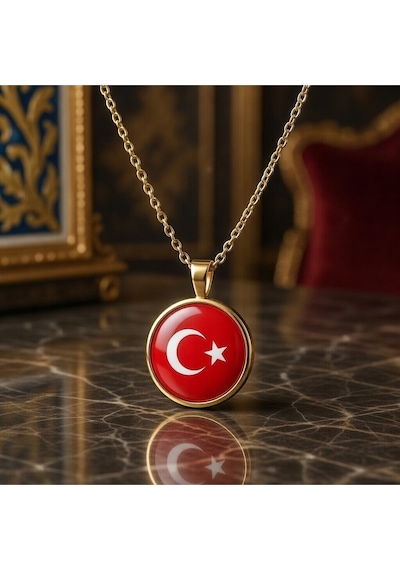 Türkiye Bayrağı Altın Kaplama Paslanmaz Çelik Mini Kolye İnce Zincir