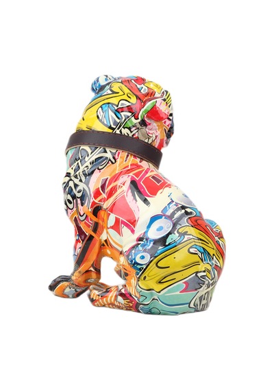 Grafiti Desenli Fransız Bulldog Biblo Canlı Renkli Köpek Heykeli Dekoratif Ev Ofis Hediyesi 20 Cm