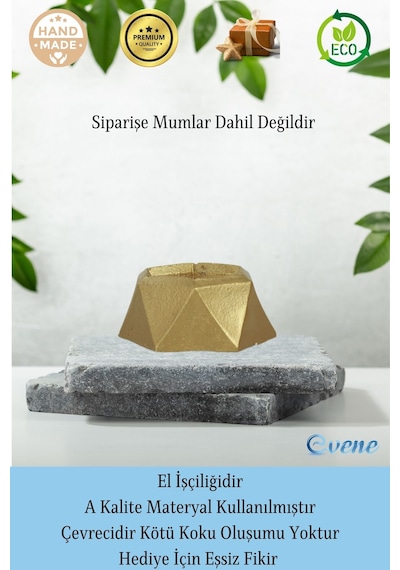 Altın Mumluk Şamdan 3 Adet Tealight Uyumlu Poly 2 Küçük Model