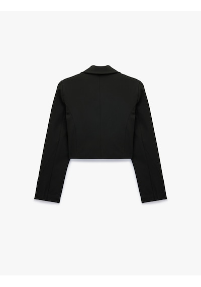 Koton Broşlu Geniş Yaka Uzun Kollu Crop Blazer Ceket Siyah 7wak50049uw