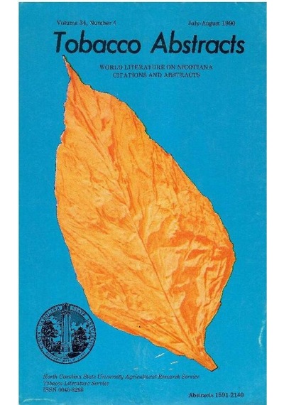 Tobacco Abstracts World Literature On Nicotiana Citations And Bstracts