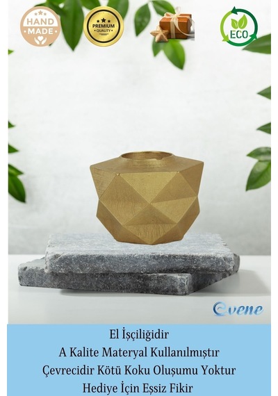 Mumluk Şamdan Tealight Ve İnce Mum Uyumlu Prizma Model - Altın