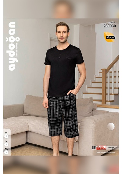Aydoğan Erkek Civan Modal Bermuda Siyah Pijama Takım 0030 Siyah