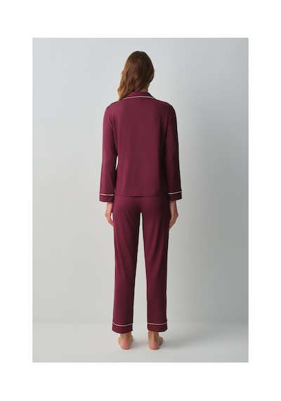 Suwen Misty Gömlek Yaka Pijama Takımı Wsh10510059020 Bordo