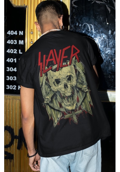 Slayer Rock Metal Müzik Grubu Sırt Baskılı Unisex Oversize Tişört Siyah