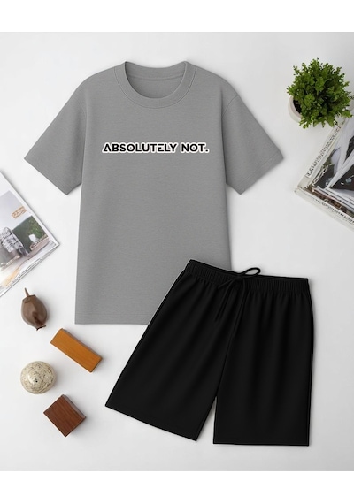 Uyguntarz Unisex Kesinlikle Hayır. Tasarım Basklı Tshirt Şort Takımı Gri
