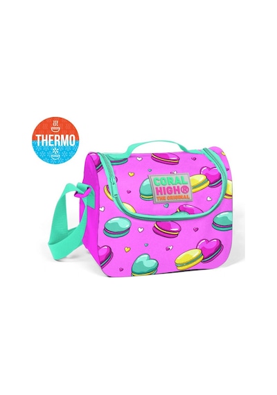 Coral High Pembe Makaron Desenli Termoslu Beslenme Çantası - Kız