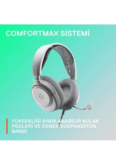 Steelseries Arctis Nova 1 Beyaz Kablolu Mikrofonlu Kulak Üstü Oyuncu Kulaklığı