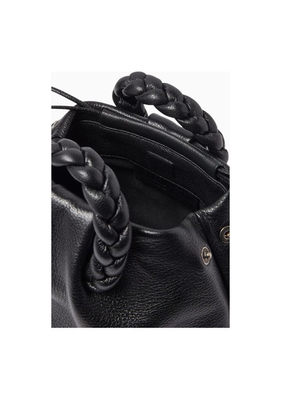 Hereu Bombon Siyah Parlak Deri, Örgü Saplı Ispanyol El Yapımı Lüks Çanta Omuz Çantası