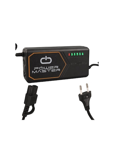 Powermaster Pm-31801 60 Volt - 20 Amper Iec C15 Dişi Uçlu Kapasite Göstergeli Elektrikli Bisiklet Şarj Akü Cihazı Adj160-01 Siyah