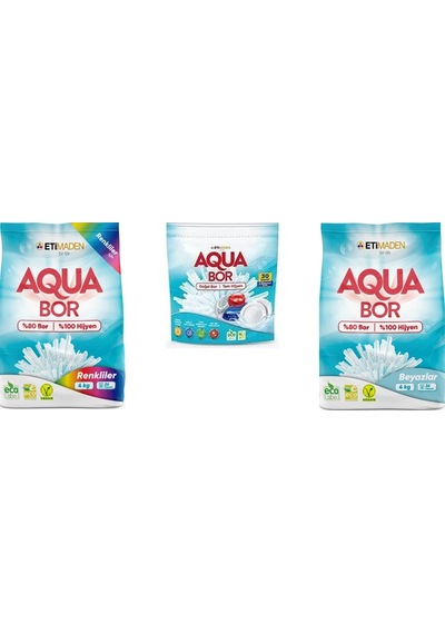 Aquabor Doğal Mineralli 4 Kg Renkliler + Tablet + 4 Kg Beyaz 3 Lü Set