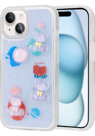 Apple Uyumlu iPhone 15 Kabartma Figürlü Parlak Klfs Minimini Silikon Kılıf-mor Mor
