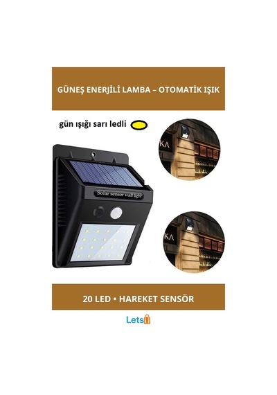 Hareket Sensörlü Güneş Enerjili 20 Led Lamba Dış Mekan Aydınlatma Çok Renkli