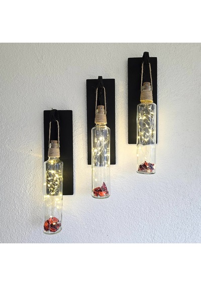 Led Işıklı, Mat Siyah Renkli Duvar Aplik, 3 Lü Set