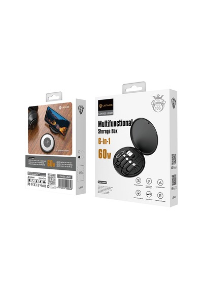 Lenyes Lb601 6in1 Type-c To Type-c Kablolu 60w Çevirici Adaptör Seti Standlı Saklama Kutusu Siyah