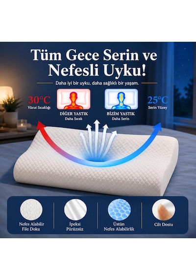 Yüzüstü Uyku Yastığı Nefes Alabilen Ergonomik Çift Taraflı Visco Yastık Genel