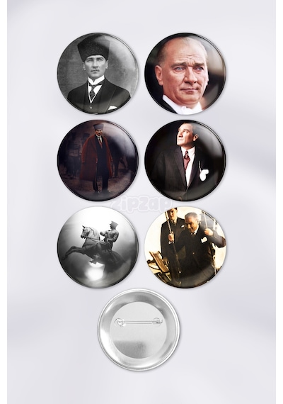 Ulu Önder Atatürk Mustafa Kemal Paşa Çanta Süsü İğneli Buton Rozet Seti 6 Adet Altılı