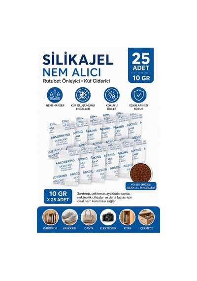 25 Adet - Silikajel, 10 Gr, Nem Alıcı Silika Jel Rutubet Önleyici Küf Giderici Gel