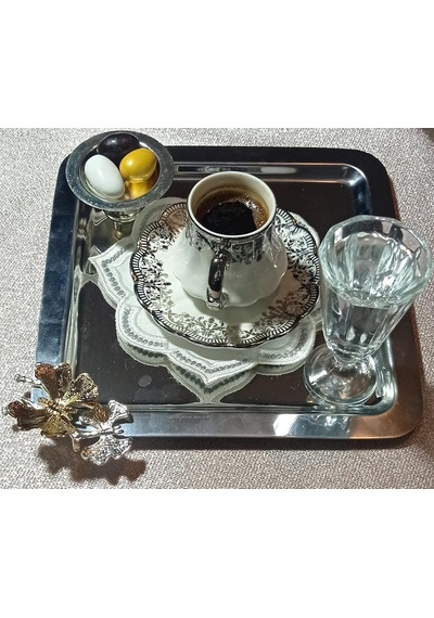 Kelebek Aksesuarlı Paslanmaz Çelik Gümüş Tepsi Kare 6 Adet Çok Renkli