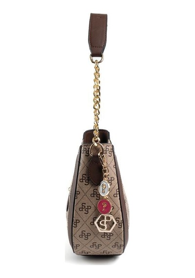 Silver Polo Sp1168 Kadın Omuz Çantası Monogram Koyubej-kahve