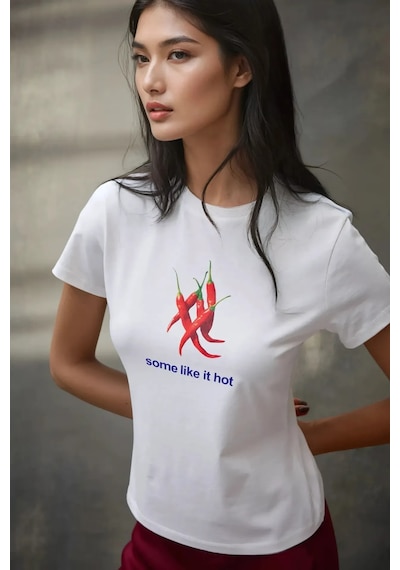 Hiccup Kadın Bisiklet Yaka Kısa Kollu Önü Baskılı Pamuklu T-shirt Beyaz