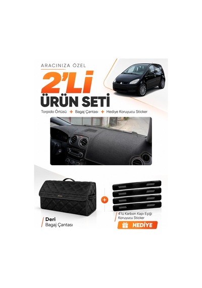 E-biz Mıtsubıshı Colt Çukurlu 2004-2013 Uyumlu Torpido Örtüsü + Deri Bagaj Çantası - Siyah - Mı005