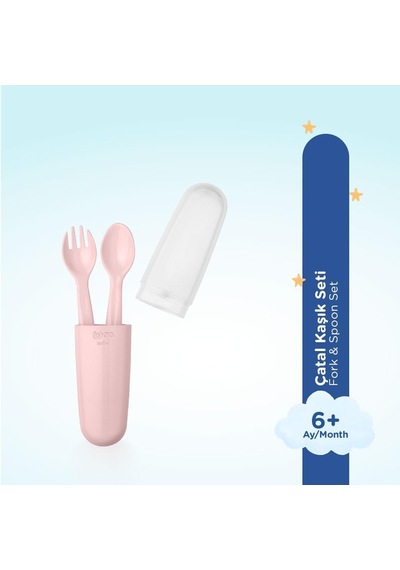 Saklama Kutulu Çatal Kaşık Seti - Pembe Çok Renkli