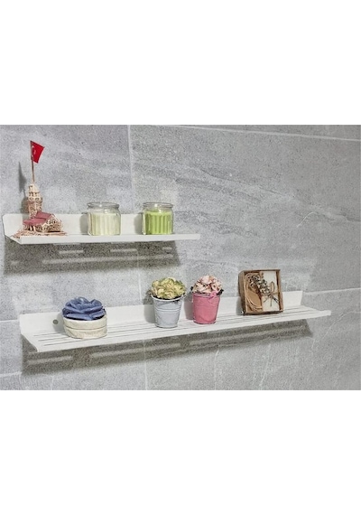 2'li Banyo Rafları Duvar Tipi Siyah 5 Adet Vida Dübel Dahil Paslanmaz Çelik Beyaz