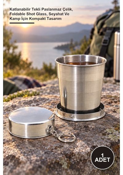 Anta 1 Adet Shot Bardak Katlanabilir Tekli Paslanmaz Çelik, Foldable Shot Glass, Seyahat Ve Kamp İçin Kompakt Tasarım Sarı