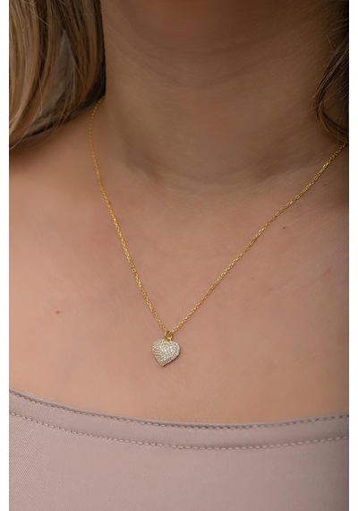 Nereze 925 Ayar Gümüş Gold Kaplama Zirkon Taşlı Minimal Kalp Kolye