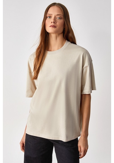 Grımelange Jemmy Kadın %100 Organik Pamuk Relaxed Fit Yırtmaçlı Yuvarlak Yakalı Taş Rengi T-Shirt Grımelange Jemmy Kadın %100 Organik Pamuk Relaxed Fit Yırtmaçlı Yuvarlak Yakalı Taş Rengi T-Shirt