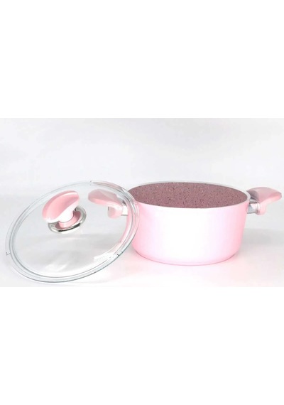 3110 - 2 Parça - Bio Granit - 28x13 Cm 6,95 Litre - Ptfe Ve Pfoa Içermeyen Derin Tencere Pembe Renk Pembe