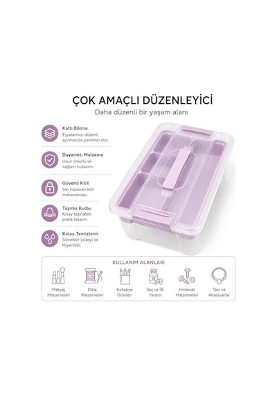 Bölmeli Ve Katlı Plastik Organizer Makyaj Düzenleyici Kilitli Takım Sandığı Organizer Kutu, Taşıma Kulplu Diğer
