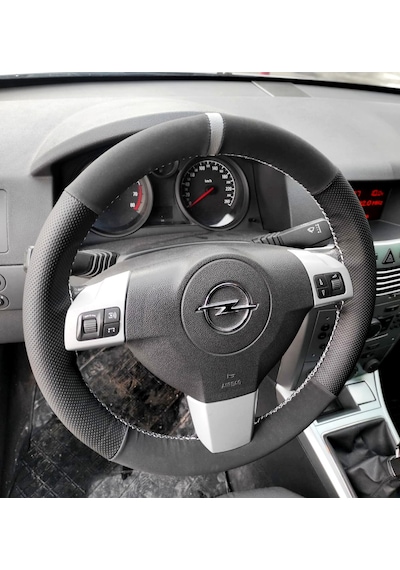 Dikişli Direksiyon Kılıfı Nubuk Deri Nokta Deri Gri Yüzük Gri Dikişli Opel Astra İçin Gri