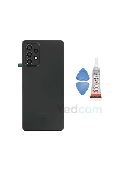 Samsung A72 Siyah Arka Cam Batarya Pil Kapağı Telefon Arka Kapak Yapışkan Beraber