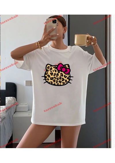 Tarzsokak Leopar Desenli Hello 3 Beyaz