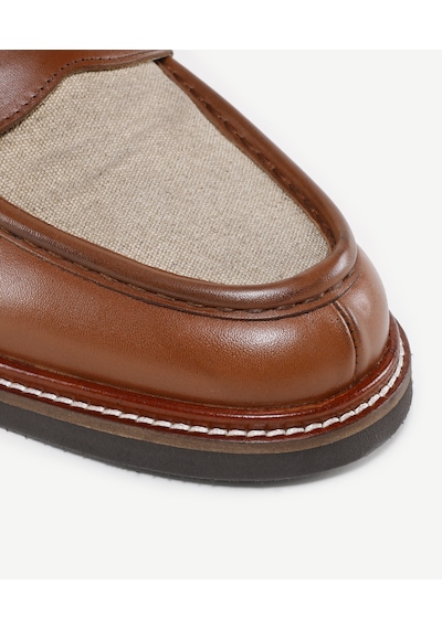Yargıcı Kanvas Detaylı Deri Loafer Kahverengi