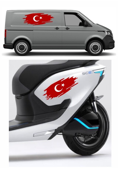Türk Bayragı Sticker - Ay Yıldız Sticker -yırtıklı Paçalı Türk Bayrağı Türk Bayrak Sticker - 00362 10X4 Cm