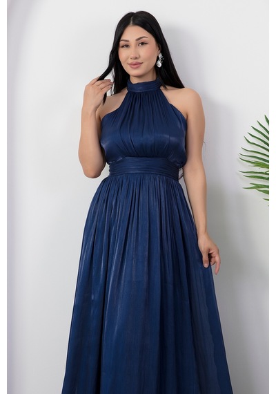 Kalopya Halter Yaka Şifon Elbise Grs4128 Lacivert
