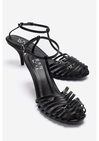 Luvishoes Ovıer Siyah Cilt Aksesuarlı Kadın Topuklu Ayakkabı