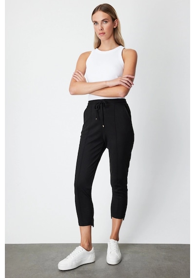 On Fashion Regular Fit Dar Paça Lastikli Bel Dokuma Kadın Pantolon Kahve