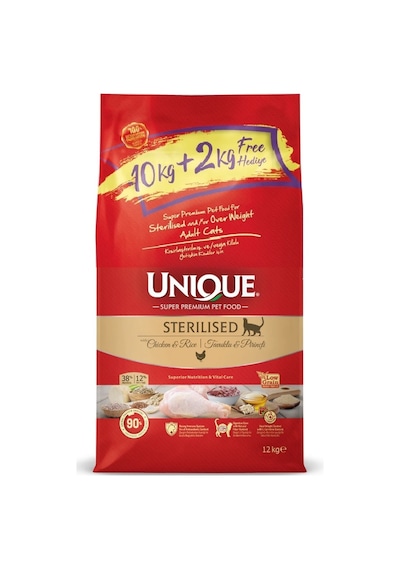 Unique Sterilized Kısırlaştırılmış Tavuklu Yetişkin Kedi Maması 10 KG + 2 KG