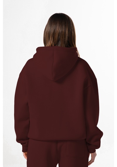 Flaw Nakışlı Zip Hoodie-28826 Bordo