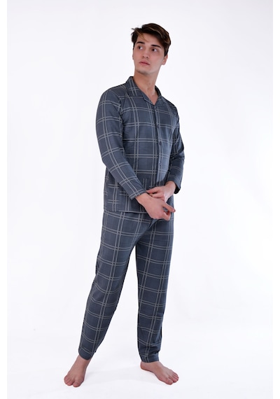 Aysun Tekstil Pamuklu Kumaştan Geniş Kesim Önden Komple Açık Ceket Yaka Pijama