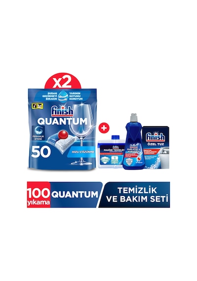 Finish Quantum 100 Tablet Bulaşık Makinesi Deterjanı (50X2) + Temizlik Ve Bakım Seti
