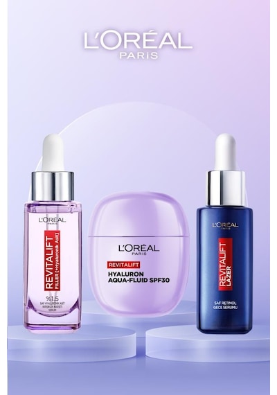 L'Oréal Paris 3'lü: Cam Cilt İçin Gündüz + Gece Rutinin: Hyaluronik Asit Ve Retinol Serum & Yüz Güneş Kremi pktsunpodkremset3-11160
