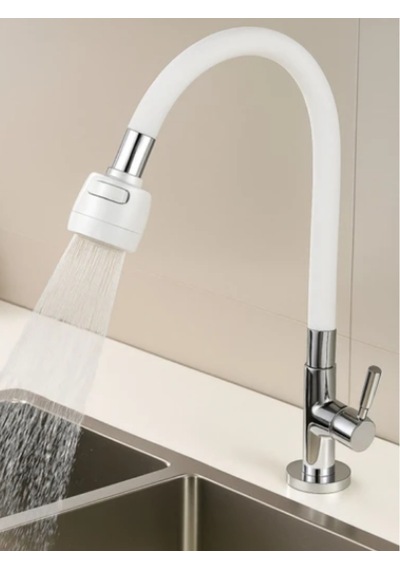 Mucit Home Beyaz Renkli Oynar Başlıklı Tasarruflu Silikon Musluk Başlığı Kubar Beyaz